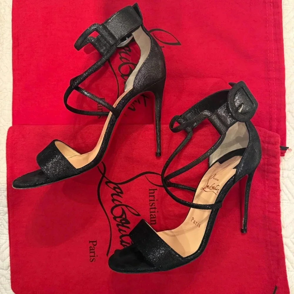 AUTHENTIC Black 100mm Choca Suede Sandal, Christian Louboutin (Not for Bundle) - Picture 3 of 12